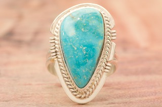 Genuine Blue Kingman Turquoise Sterling Silver Native American Ring